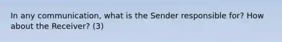 In any communication, what is the Sender responsible for? How about the Receiver? (3)