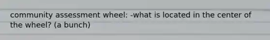community assessment wheel: -what is located in the center of the wheel? (a bunch)