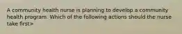 A community health nurse is planning to develop a community health program. Which of the following actions should the nurse take first>