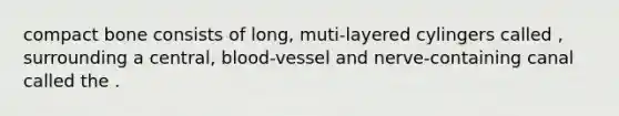 compact bone consists of long, muti-layered cylingers called , surrounding a central, blood-vessel and nerve-containing canal called the .