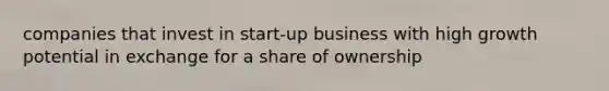 companies that invest in start-up business with high growth potential in exchange for a share of ownership