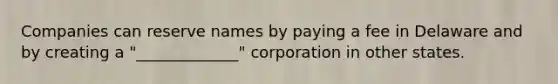 Companies can reserve names by paying a fee in Delaware and by creating a "_____________" corporation in other states.