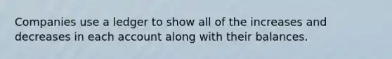 Companies use a ledger to show all of the increases and decreases in each account along with their balances.