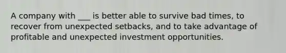 A company with ___ is better able to survive bad times, to recover from unexpected setbacks, and to take advantage of profitable and unexpected investment opportunities.