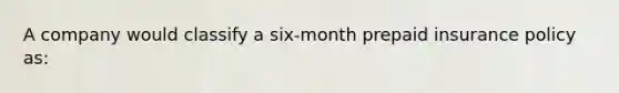 A company would classify a six-month prepaid insurance policy as: