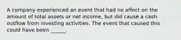 A company experienced an event that had no affect on the amount of total assets or net income, but did cause a cash outflow from investing activities. The event that caused this could have been ______.