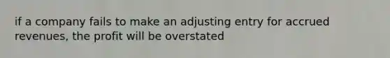 if a company fails to make an adjusting entry for accrued revenues, the profit will be overstated