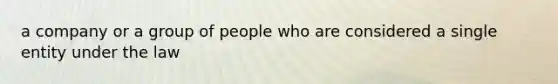 a company or a group of people who are considered a single entity under the law