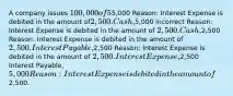 A company issues 100,000 of 5%, 10-year bonds dated January 1 that pay interest semiannually on June 30 and December 31 each year. If bonds are sold at par value, the issuer records the first semi-annual interest payment with a debit to which of the following accounts and in what amount? Multiple choice question. Interest Expense,5,000 Reason: Interest Expense is debited in the amount of2,500. Cash,5,000 incorrect Reason: Interest Expense is debited in the amount of 2,500. Cash,2,500 Reason: Interest Expense is debited in the amount of 2,500. Interest Payable,2,500 Reason: Interest Expense is debited in the amount of 2,500. Interest Expense,2,500 Interest Payable, 5,000 Reason: Interest Expense is debited in the amount of2,500.