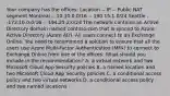 Your company has the offices: Location -- IP -- Public NAT segment Montreal -- 10.10.0.0/16 -- 190.15.1.0/24 Seattle --172.16.0.0/16 -- 194.25.2.0/24 The network contains an Active Directory domain named contoso.com that is synced to Azure Active Directory (Azure AD). All users connect to an Exchange Online. You need to recommend a solution to ensure that all the users use Azure Multi-Factor Authentication (MFA) to connect to Exchange Online from one of the offices. What should you include in the recommendation? A. a virtual network and two Microsoft Cloud App Security policies B. a named location and two Microsoft Cloud App Security policies C. a conditional access policy and two virtual networks D. a conditional access policy and two named locations