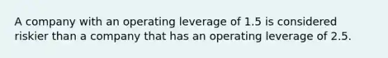 A company with an operating leverage of 1.5 is considered riskier than a company that has an operating leverage of 2.5.