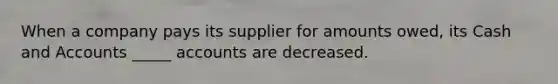 When a company pays its supplier for amounts owed, its Cash and Accounts _____ accounts are decreased.