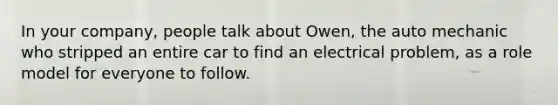 In your company, people talk about Owen, the auto mechanic who stripped an entire car to find an electrical problem, as a role model for everyone to follow.