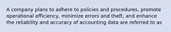 A company plans to adhere to policies and procedures, promote operational efficiency, minimize errors and theft, and enhance the reliability and accuracy of accounting data are referred to as