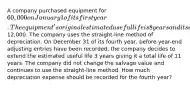 A company purchased equipment for 60,000 on January 1 of its first year. The equipment's original estimated useful life is 8 years and its estimated salvage value is12,000. The company uses the straight-line method of depreciation. On December 31 of its fourth year, before year-end adjusting entries have been recorded, the company decides to extend the estimated useful life 3 years giving it a total life of 11 years. The company did not change the salvage value and continues to use the straight-line method. How much depreciation expense should be recorded for the fourth year?