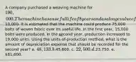 A company purchased a weaving machine for 190,000. The machine has a useful life of 8 years and a salvage value of10,000. It is estimated that the machine could produce 75,000 bolts of woven fabric over its useful life. In the first year, 15,000 bolts were produced. In the second year, production increased to 19,000 units. Using the units-of-production method, what is the amount of depreciation expense that should be recorded for the second year? a. 48,133. b.45,600. c. 22,500. d.23,750. e. 81,600.