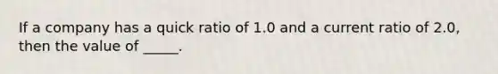 If a company has a quick ratio of 1.0 and a current ratio of 2.0, then the value of _____.