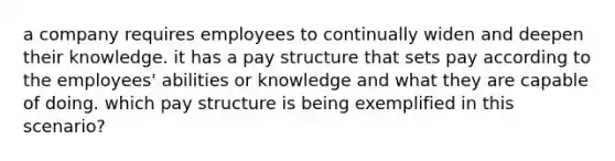 a company requires employees to continually widen and deepen their knowledge. it has a pay structure that sets pay according to the employees' abilities or knowledge and what they are capable of doing. which pay structure is being exemplified in this scenario?