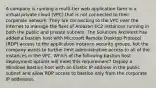 A company is running a multi-tier web application farm in a virtual private cloud (VPC) that is not connected to their corporate network. They are connecting to the VPC over the Internet to manage the fleet of Amazon EC2 instances running in both the public and private subnets. The Solutions Architect has added a bastion host with Microsoft Remote Desktop Protocol (RDP) access to the application instance security groups, but the company wants to further limit administrative access to all of the instances in the VPC. Which of the following bastion host deployment options will meet this requirement? Deploy a Windows Bastion host with an Elastic IP address in the public subnet and allow RDP access to bastion only from the corporate IP addresses.