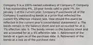 Company S is a 100%-owned subsidiary of Company P. Company S has outstanding 6%, 10-year bonds sold to yield 7%. On January 1 of the current year, Company P purchased all of the Company S outstanding bonds at a price that reflected the current 6% effective interest rate. How should this event be reflected in the current year's consolidated statements? a. The bonds remain in the balance sheet and are accounted for at a 7% effective rate. b. The bonds remain in the balance sheet and are accounted for at a 9% effective rate. c. Retirement of the bonds at a gain as of the purchase date. d. Retirement of the bonds at a loss as of the purchase date.