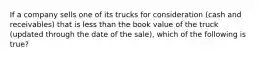 If a company sells one of its trucks for consideration (cash and receivables) that is less than the book value of the truck (updated through the date of the sale), which of the following is true?