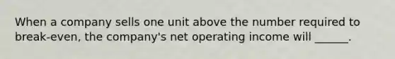 When a company sells one unit above the number required to break-even, the company's net operating income will ______.