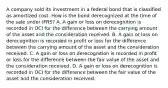 A company sold its investment in a federal bond that is classified as amortized cost. How is the bond derecognized at the time of the sale under IFRS? A. A gain or loss on derecognition is recorded in OCI for the difference between the carrying amount of the asset and the consideration received. B. A gain or loss on derecognition is recorded in profit or loss for the difference between the carrying amount of the asset and the consideration received. C. A gain or loss on derecognition is recorded in profit or loss for the difference between the fair value of the asset and the consideration received. D. A gain or loss on derecognition is recorded in OCI for the difference between the fair value of the asset and the consideration received.