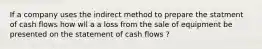 If a company uses the indirect method to prepare the statment of cash flows how wll a a loss from the sale of equipment be presented on the statement of cash flows ?