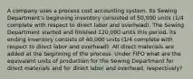 A company uses a process cost accounting system. Its Sewing Department's beginning inventory consisted of 50,000 units (1/4 complete with respect to direct labor and overhead). The Sewing Department started and finished 120,000 units this period. Its ending inventory consists of 40,000 units (1/4 complete with respect to direct labor and overhead). All direct materials are added at the beginning of the process. Under FIFO what are the equivalent units of production for the Sewing Department for direct materials and for direct labor and overhead, respectively?