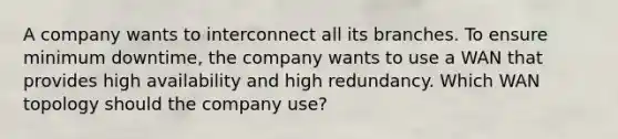 A company wants to interconnect all its branches. To ensure minimum downtime, the company wants to use a WAN that provides high availability and high redundancy. Which WAN topology should the company use?