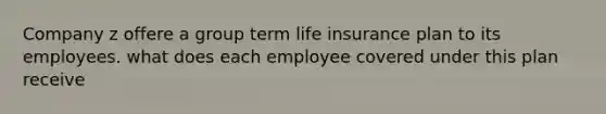 Company z offere a group term life insurance plan to its employees. what does each employee covered under this plan receive