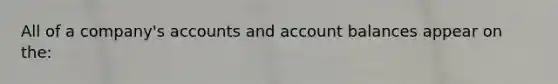 All of a company's accounts and account balances appear on the: