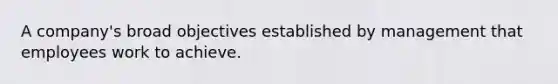 A company's broad objectives established by management that employees work to achieve.