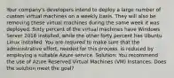 Your company's developers intend to deploy a large number of custom virtual machines on a weekly basis. They will also be removing these virtual machines during the same week it was deployed. Sixty percent of the virtual machines have Windows Server 2016 installed, while the other forty percent has Ubuntu Linux installed. You are required to make sure that the administrative effort, needed for this process, is reduced by employing a suitable Azure service. Solution: You recommend the use of Azure Reserved Virtual Machines (VM) Instances. Does the solution meet the goal?