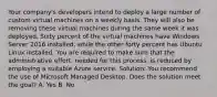 Your company's developers intend to deploy a large number of custom virtual machines on a weekly basis. They will also be removing these virtual machines during the same week it was deployed. Sixty percent of the virtual machines have Windows Server 2016 installed, while the other forty percent has Ubuntu Linux installed. You are required to make sure that the administrative effort, needed for this process, is reduced by employing a suitable Azure service. Solution: You recommend the use of Microsoft Managed Desktop. Does the solution meet the goal? A. Yes B. No