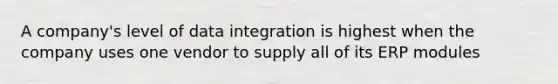 A company's level of data integration is highest when the company uses one vendor to supply all of its ERP modules