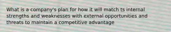 What is a company's plan for how it will match ts internal strengths and weaknesses with external opportunities and threats to maintain a competitive advantage