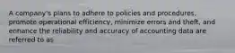 A company's plans to adhere to policies and procedures, promote operational efficiency, minimize errors and theft, and enhance the reliability and accuracy of accounting data are referred to as