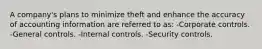 A company's plans to minimize theft and enhance the accuracy of accounting information are referred to as: -Corporate controls. -General controls. -Internal controls. -Security controls.