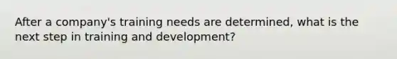 After a company's training needs are determined, what is the next step in training and development?