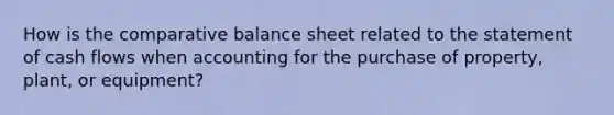 How is the comparative balance sheet related to the statement of cash flows when accounting for the purchase of property, plant, or equipment?