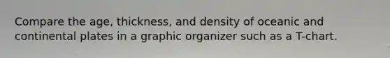 Compare the age, thickness, and density of oceanic and continental plates in a graphic organizer such as a T-chart.