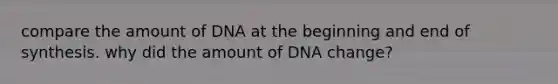 compare the amount of DNA at the beginning and end of synthesis. why did the amount of DNA change?