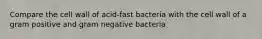 Compare the cell wall of acid-fast bacteria with the cell wall of a gram positive and gram negative bacteria