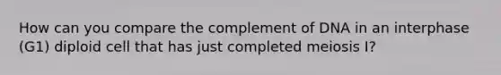 How can you compare the complement of DNA in an interphase (G1) diploid cell that has just completed meiosis I?