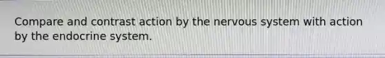 Compare and contrast action by the <a href='https://www.questionai.com/knowledge/kThdVqrsqy-nervous-system' class='anchor-knowledge'>nervous system</a> with action by the <a href='https://www.questionai.com/knowledge/k97r8ZsIZg-endocrine-system' class='anchor-knowledge'>endocrine system</a>.