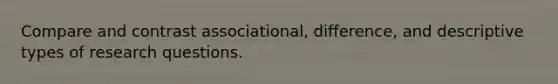 Compare and contrast associational, difference, and descriptive types of research questions.