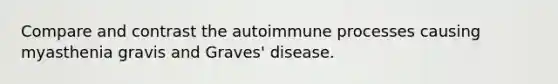 Compare and contrast the autoimmune processes causing myasthenia gravis and Graves' disease.