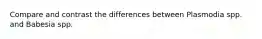 Compare and contrast the differences between Plasmodia spp. and Babesia spp.