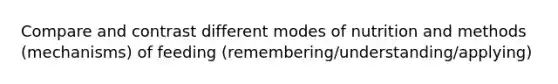 Compare and contrast different modes of nutrition and methods (mechanisms) of feeding (remembering/understanding/applying)